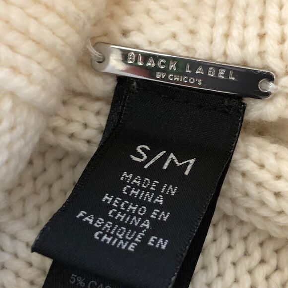 Chico’s Black Label Wool Cream Cashmere Blend Turtleneck Poncho Cape Buckle‎ S/M - Picture 8 of 13